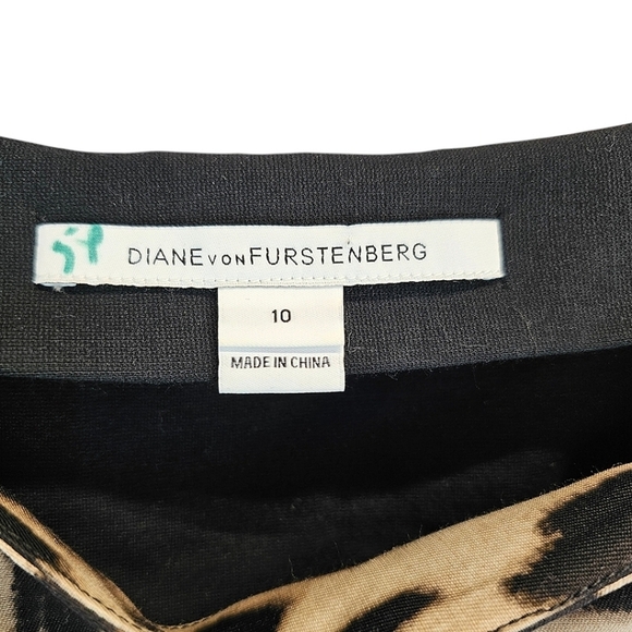 DVF Mae Mikado Leopard Pencil Skirt Wool & Silk Blend Size 10 Women's Black Knit - Picture 10 of 13